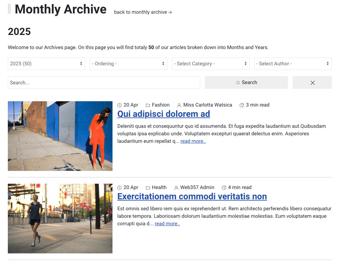 Year Archive with Rich Listings