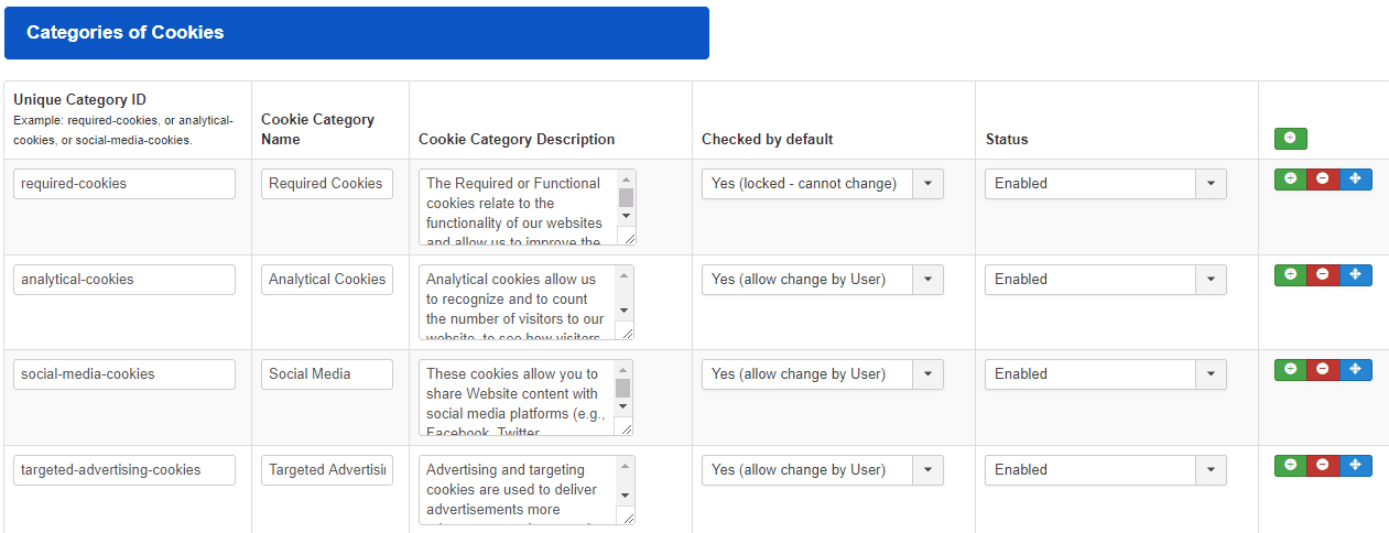 🗂️ Manage Cookie Categories