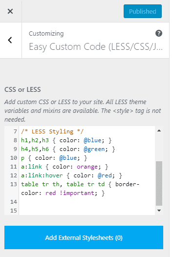 🎨 Add Custom LESS/CSS Code