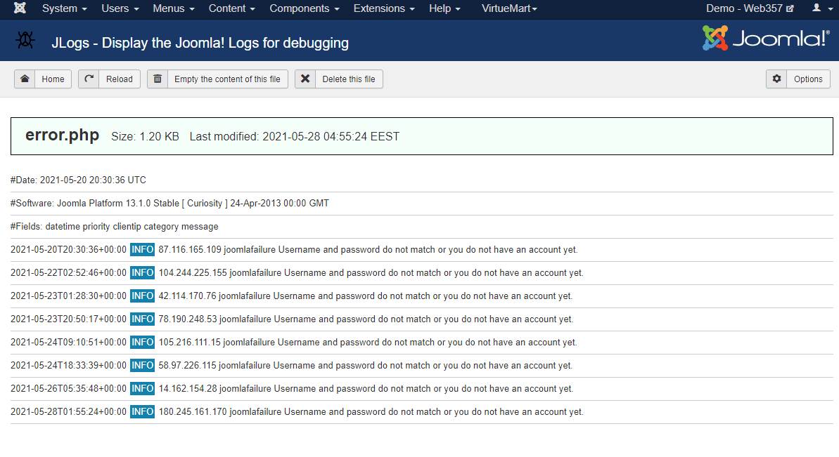 Single log file view