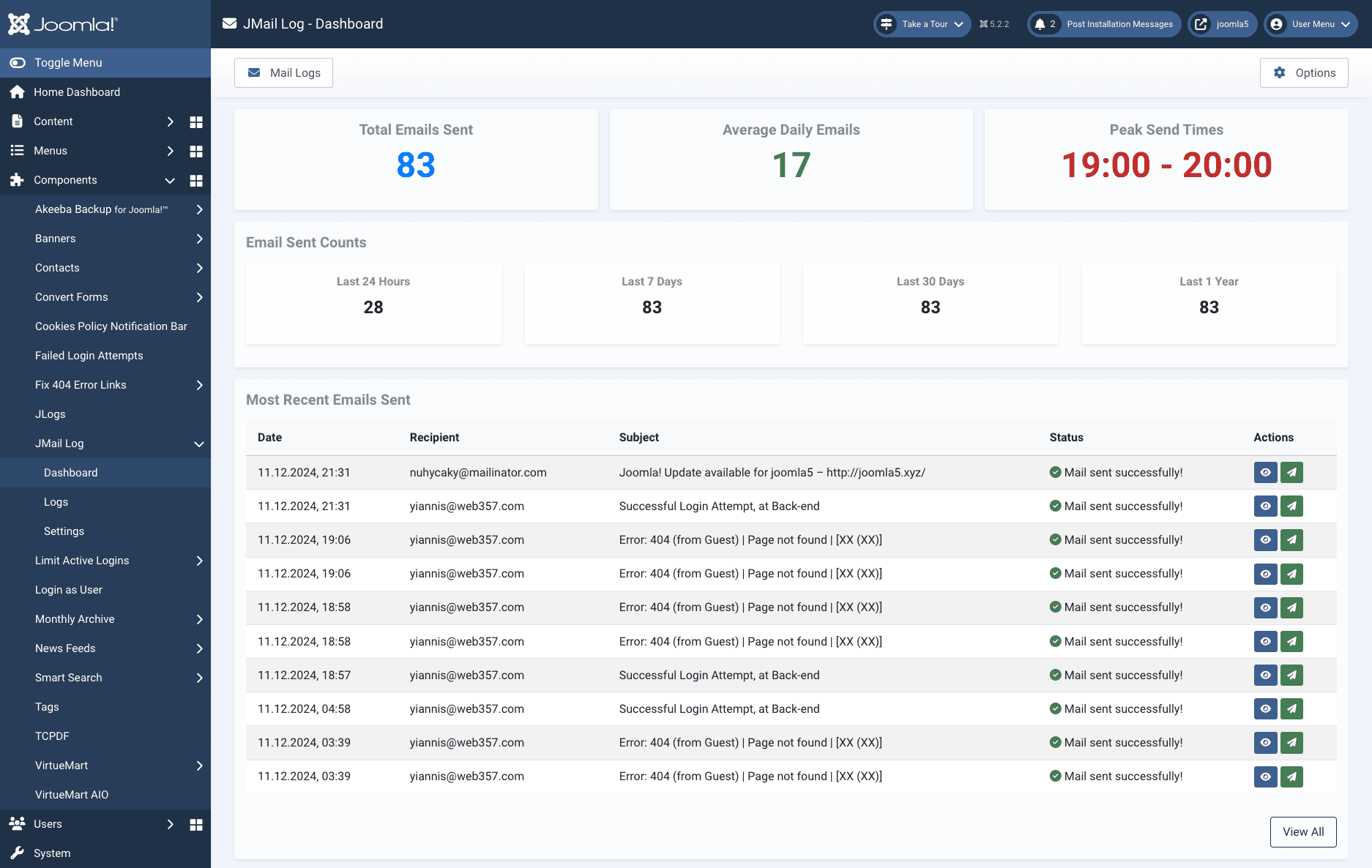 Explore JMail Log for Joomla! in Action: Live Demo Now Available!