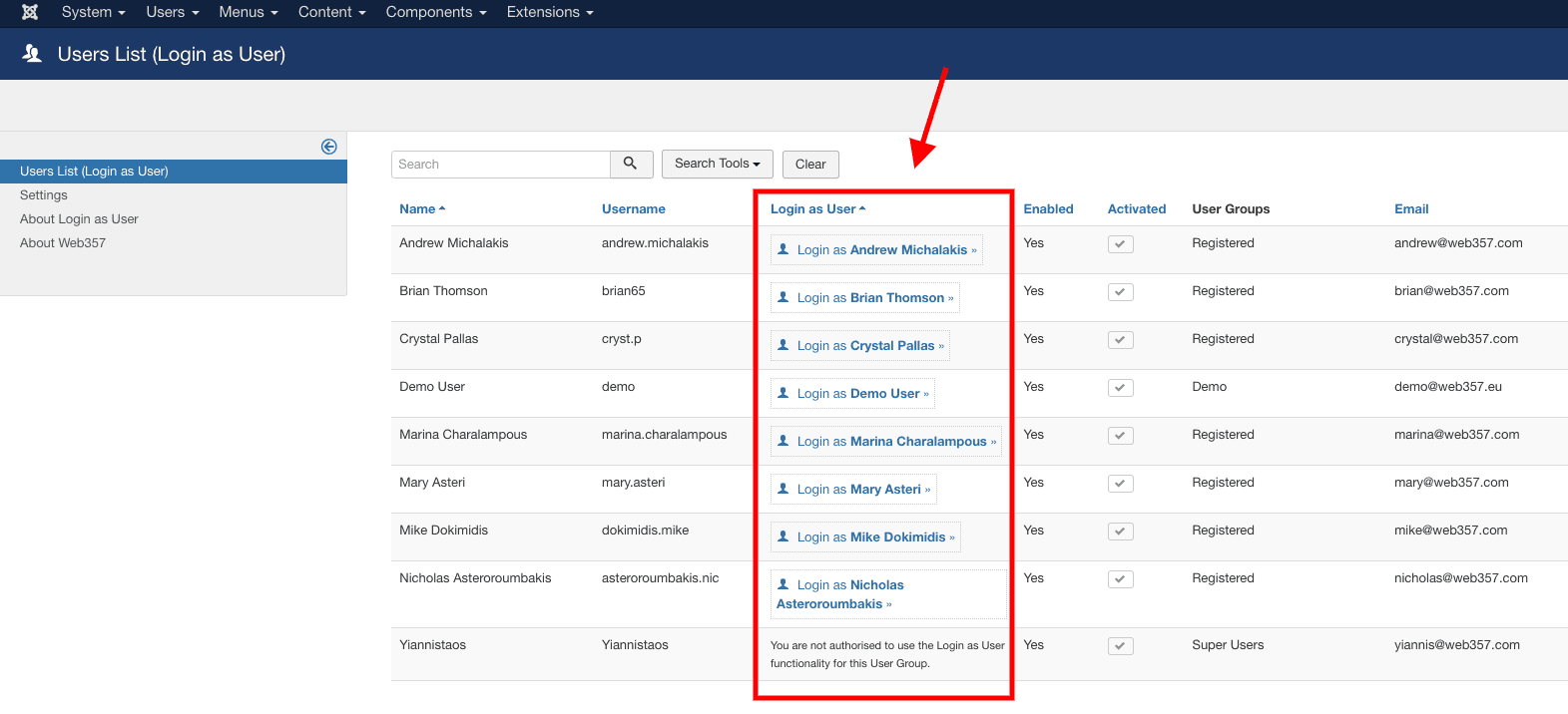 🔑 “Login as User” Button in User Lists