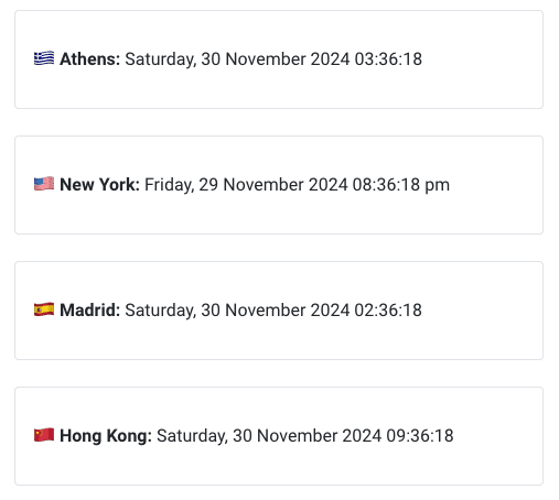 display the date and time in different countries with Joomla