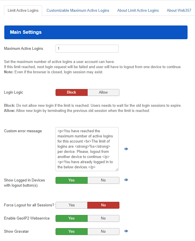 Main Settings