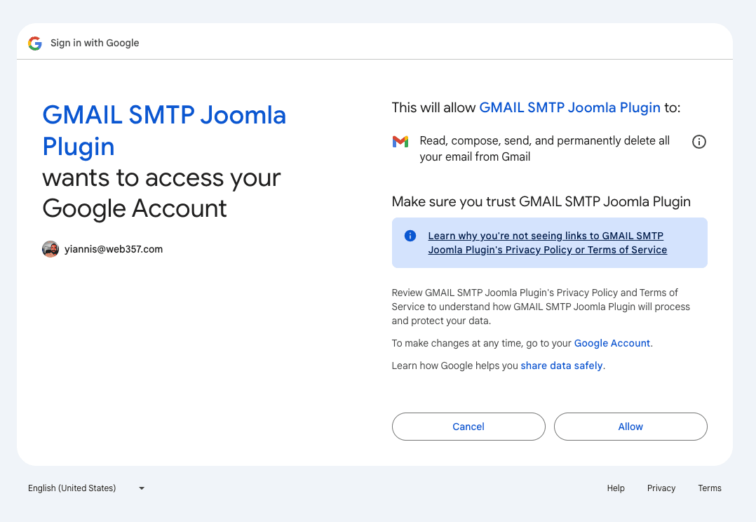 Google Account Authorization via OAuth 2.0