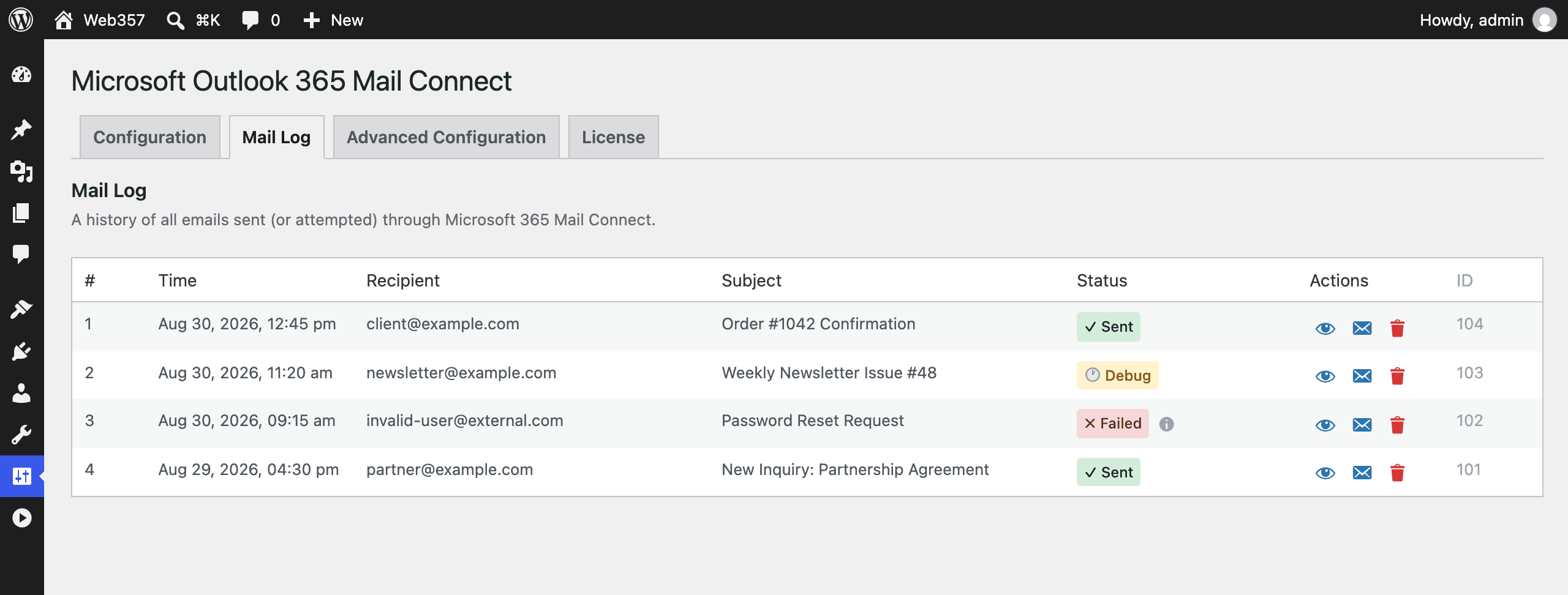 Complete Mail Log & Delivery Status