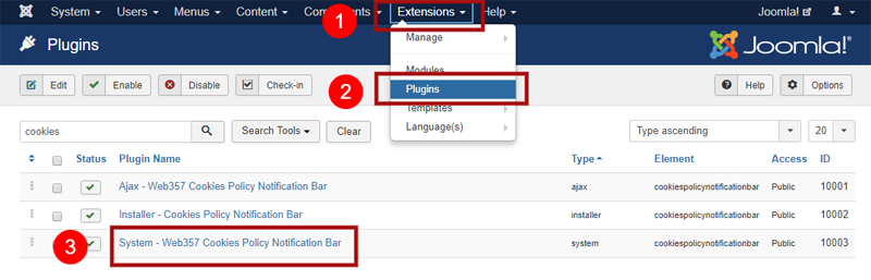 How to Block Cookies in Joomla! - Step 1