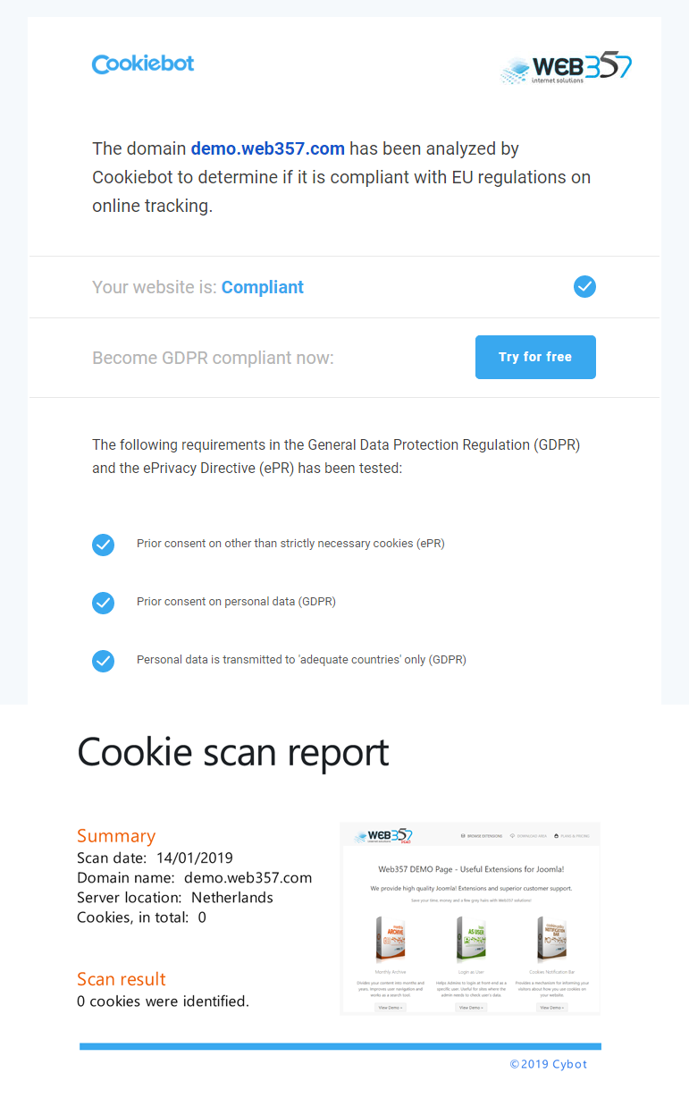 Web357 Demo website is compliant with GDPR and the ePrivacy Directive (ePR) Web357 Demo website is compliant with GDPR and the ePrivacy Directive (ePR)