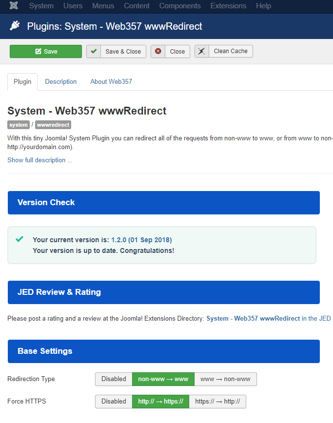 www Redirect plugin settings
