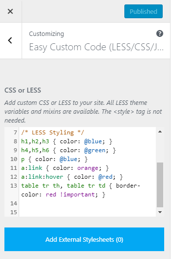 Custom LESS/CSS code